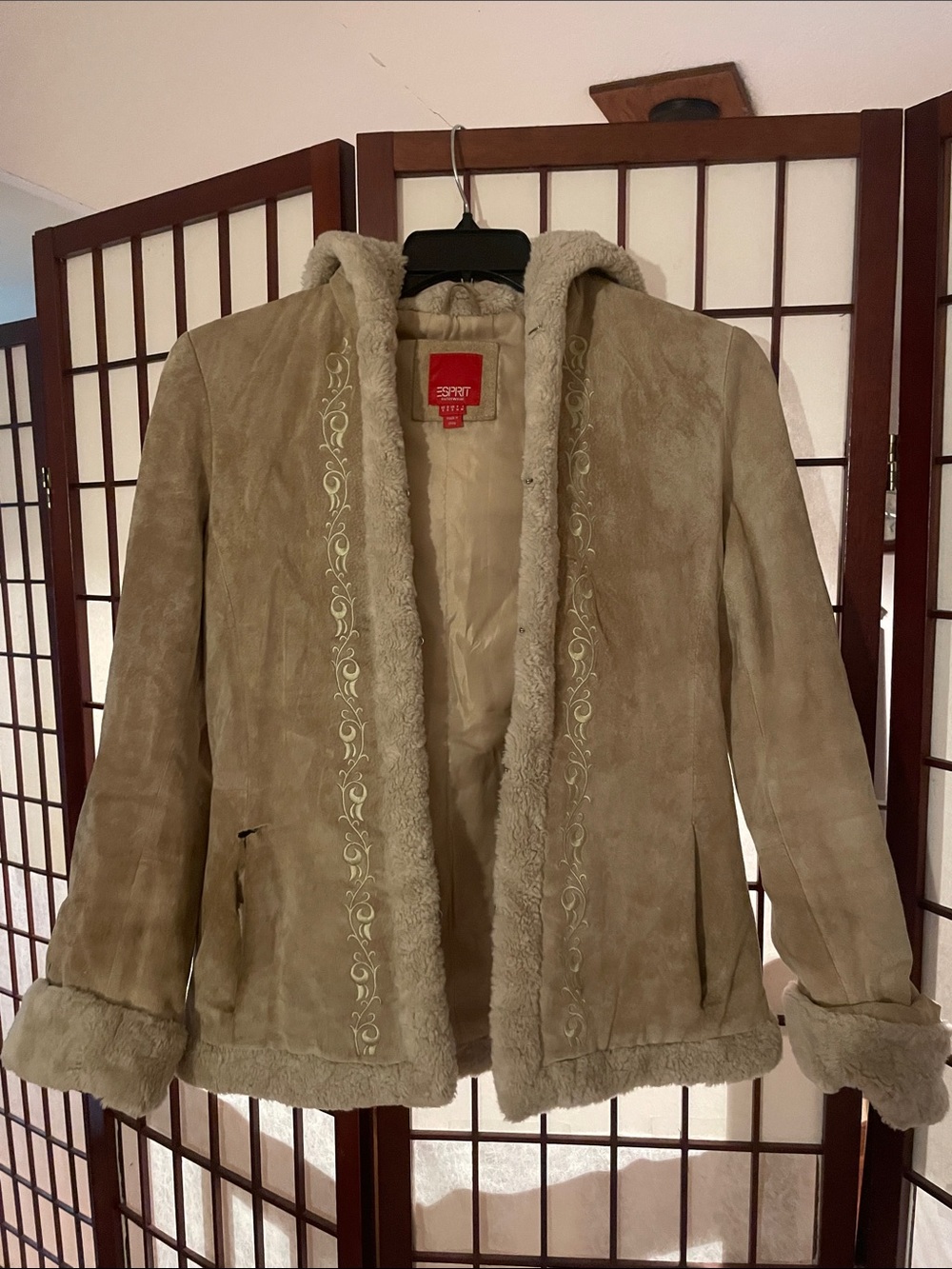 Esprit Taupe Faux-Suede Teddy Jacket with Shearling Trim